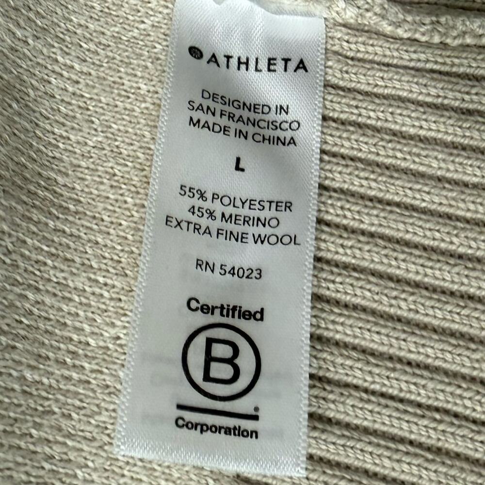 Athleta Tan Camo Camouflage Crew Neck Wool Blend Jacquard Pullover Sweater sz L - Picture 9 of 10
